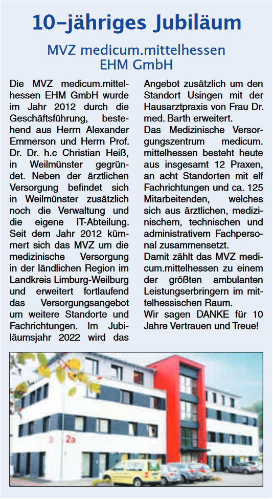 Bild von Artikel: MVZ medicum.mittelhessen feiert 10-jähriges Jubiläum